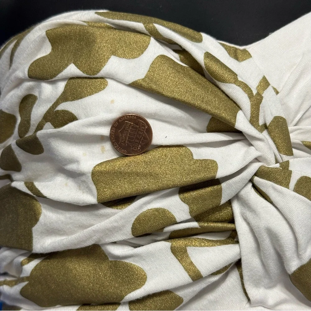 White Gold Floral Strapless Twist Bust Maxi Dress Size Large Flowy Elegant - Picture 9 of 9